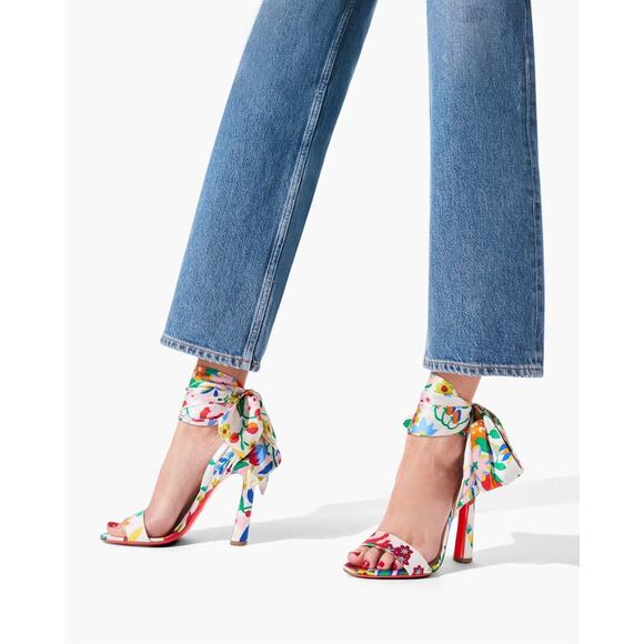 Christian Louboutin Crosse Du Desert 100 Bloomy Lace Up Tie Sandal Heel Pump 38 - Picture 3 of 12